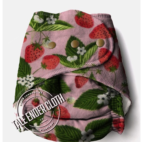 Été rose doux fraises fruits taille unique nouveau-né hybride coton couche lavable intérieure polaire + bambou avec boutons-pression ou sans bouton pression