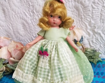 Nancy Ann Storybook Doll Ring Around the Rosy Pocket full of Posies Rare Green Dress, 1940s Doll,