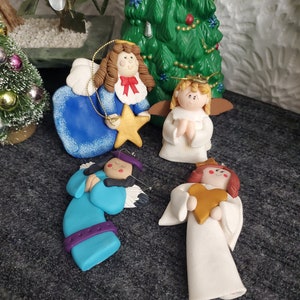 Angel Ornaments Handmade, Polyclay Angel Ornaments, 4 Lovely Handmade Angel Ornaments