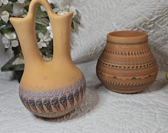Vintage Navajo Diné Pottery Geometric Design Signed, CHOICE Myron Charlie Vase or Harry 94 Wedding Vase, Vintage Native American Pottery Art