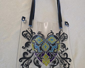 Brighton Summer Heart Clear Vinyl Tote from the Sophia Collection, Concert Stadium, Flea Market, Casino Tote Bag