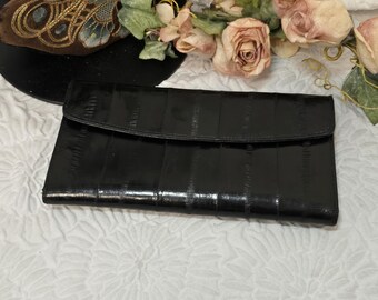 Vintage Black Eel Skin Wallet, Pre-owned 90s