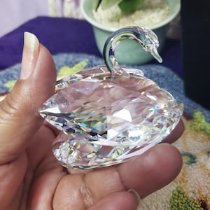 Swarovski Handcrafted Swan Figurine, 1970s Block Stamped AB Sparkling Signed Swarovski Crystal Swan