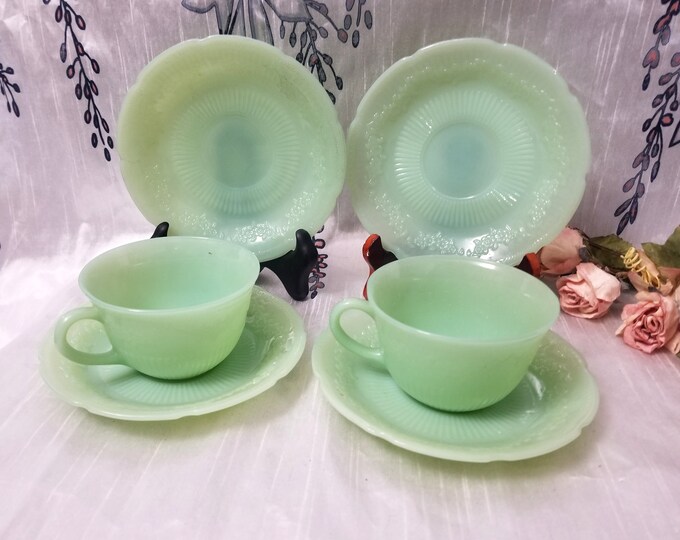 Fire King Alice Jadeite Sets Teacup and Saucers 2 Cups 4 Etsy