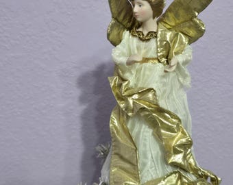 Dillard's Trimmings Angel Tree Topper, Victorian Gold Lamé Angel Tree Topper, Vintage 80s Angel Christmas Tree Topper Ornament 2 Available