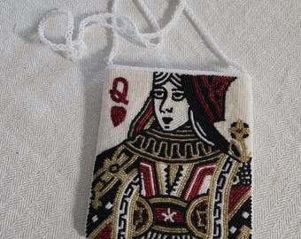 Bolso de mano Reina de Corazones, bolso cruzado con cuentas, bolso para teléfono con diseño de naipes vintage, neceser novedoso para noche de casino, Alicia en el País de las Maravillas.