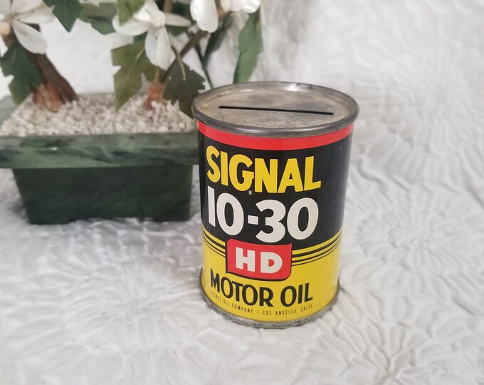 Rare Vintage Signal Motor Oil Metal Can Bank, Miniature Oil Can Bank