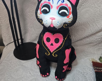 Kidrobot Dia de los Muertos Cat Plush 13" Glow in the Dark Day of the Dead Cat Sugar Skull Skeleton RARE HTF Party Favor Prize