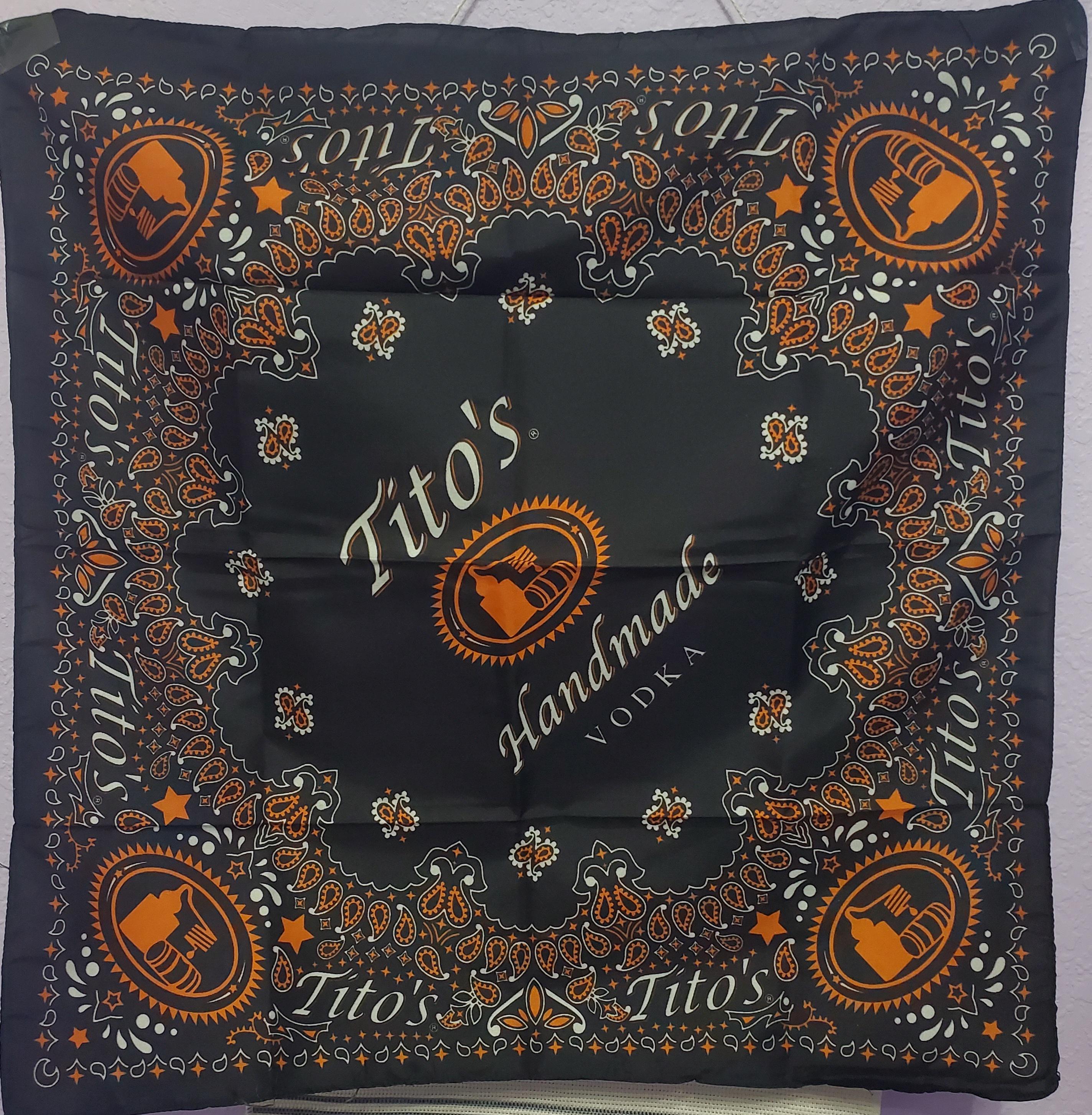 Barware Tito's Vodka Bandana Scarf Handkerchief Titios Promotional 21x21 Black Orange Paisley Bandana Set of 3 Never Used in pkg