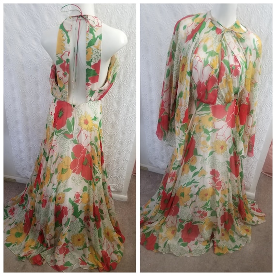 Vintage Sheer Floral Maxi Slip Dress (S/M)