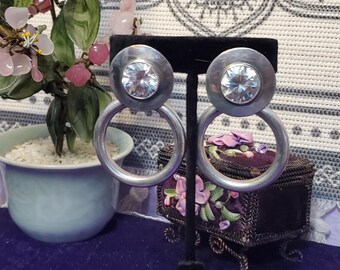 Chunky Swarovski Faceted Sterling Door Knocker Earrings, Sparkling Bold Vintage Swarovski Statement Runway  1980s Earrings