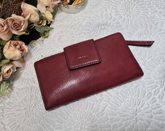 Vintage Fossil Logan Tab Clutch Wallet - Berry/Burgundy Never Used, RFID Security, Leather Wallet