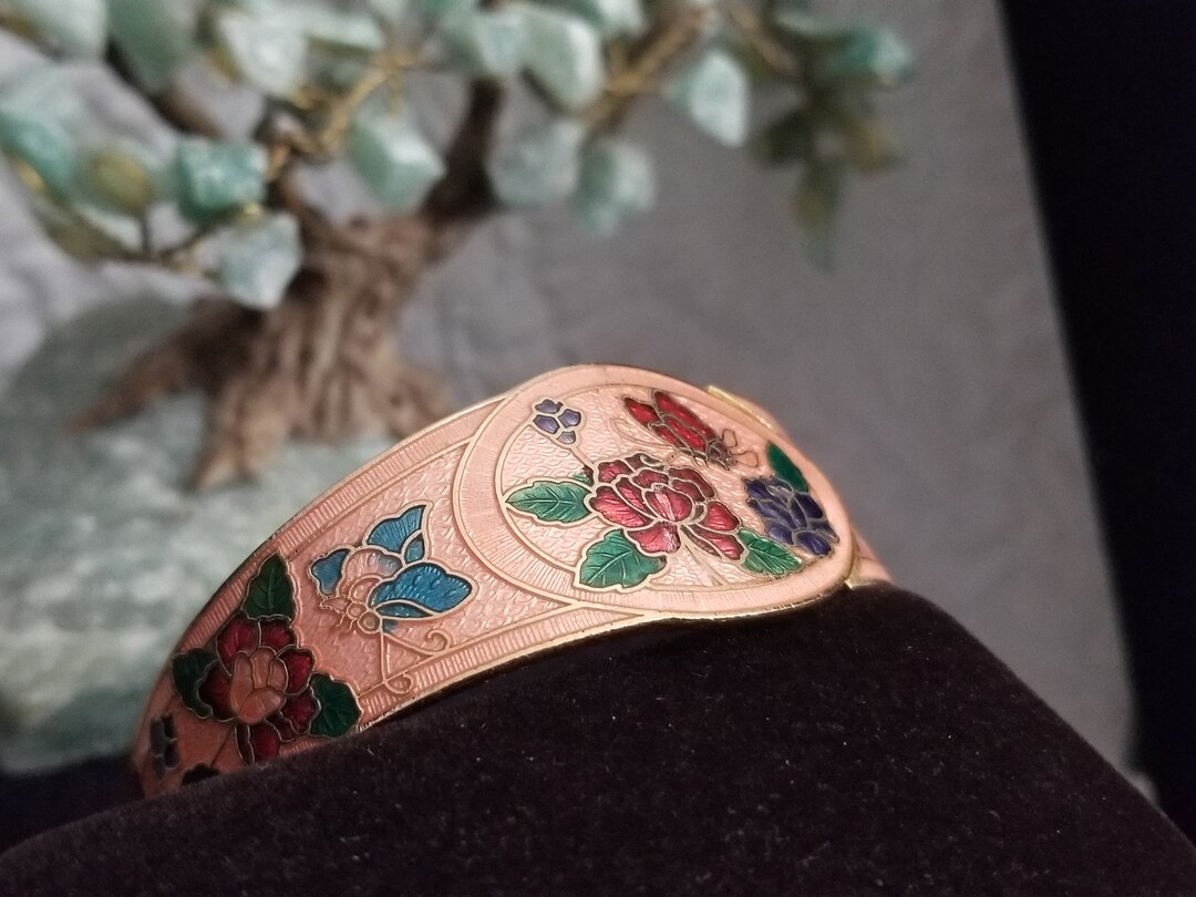 Peachy Rose Cloisonne Textured Clamp Bracelet 60s Vintage Etsy