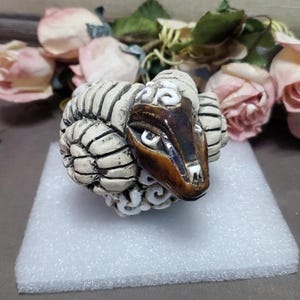 Artesania Rinconada Sheep Ram Figurine, Retired, Handcrafted, Handmade Pottery Figurine