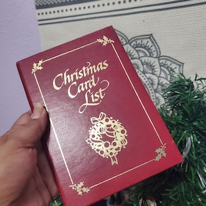 Vintage Christmas Card List Address Book, Red Gold adorn Holiday List Booklet