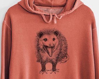 Hissing Opossum Pigment Dyed Soft Hoodie Sweatshirt - Possum sweatshirt, Hand drawn, Nature inspired