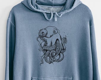 Pigment Dyed Octopus Hoodie – Unisex Ocean Sweatshirt