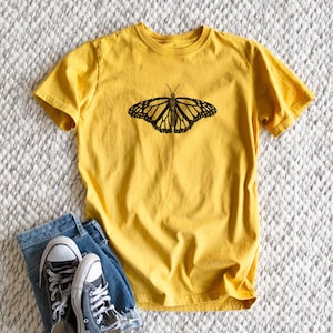 Monarch Butterly T-shirt - Heavyweight Unisex 100% Organic Cotton - Monarch Graphic Tee, Butterfly Gift Idea, Hand Drawn