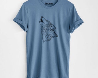 Organic Cotton Howling Wolf T-Shirt – Hand-Drawn Wildlife Art