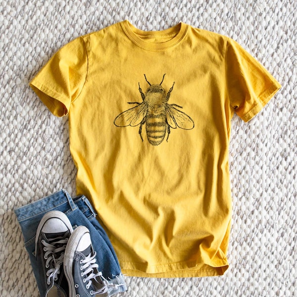 Honey Bee T-shirt - Heavyweight Unisex 100% Organic Cotton - Nature Inspired, Hand Drawn, Save the Bees