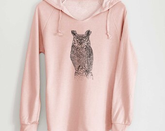 Great Horned Owl Hoodie - Nature Inspired, Hand Drawn Pullover