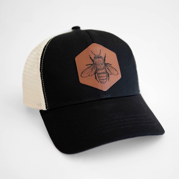 Honey Bee Eco Trucker Hat - 3 Colors - Organic Cotton and Recycled Polyester - Bee Lover Gift, Beekeeper Present