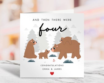 New Baby Card, And Then There Were Four, Baby Announcement Card, Pregnancy Card, Baby Shower Card, Baby Boy, New Born Card