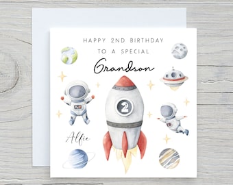 Personalised Kids Space Astronaut Birthday Card | Any Name and Age |  Grandson, Nephew, Son, Brother