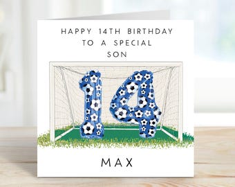 Personalised 14th Birthday Football Card For Son, Grandson, Nephew