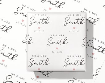 Personalised Mr & Mrs Gift Wrap | Personalised Wedding Day Wrapping Paper With Date | Personalised Anniversary Wrap