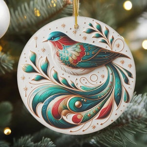 Ornamental Bird Of Many Colors Ceramic Christmas Ornament