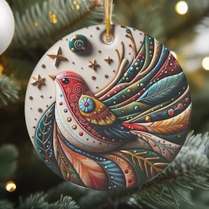 Vogel der vielen Farben Keramik-Weihnachtsverzierung, flache Oberfläche nicht 3D