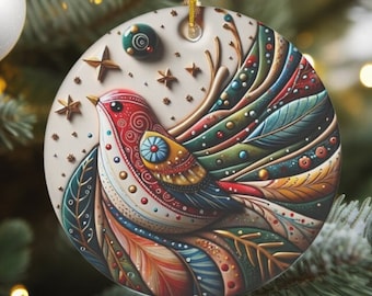 Vogel van vele kleuren Keramisch kerstornament, plat oppervlak niet 3D
