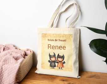 Halloween Cotton Canvas Tote Bag: Trick or Treat Costume Bag