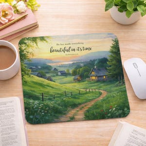 Countryside Landscape Mouse Pad | Inspirational Scripture Desk Mat