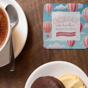 Encourage One Another Coaster Set Bible Verse Coasters, Inspirational Scripture Decor, Religious Gifts