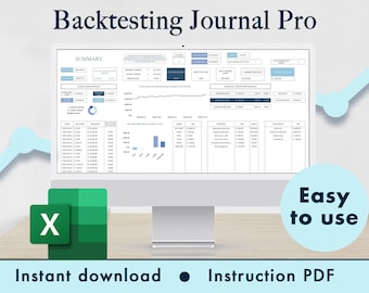Backtesting Journal Pro Excel Spreadsheet Template Stocks Forex Crypto Commodities Dashboard Tracker | Blue