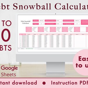 Calculadora de bola de nieve de deuda Hojas de cálculo de Google Sheets Planificador de presupuesto, Planificador financiero, Plantilla de seguimiento de pago de deuda / Rosa