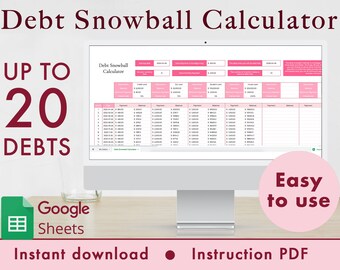 Calcolatore della palla di neve del debito Fogli Google Foglio di calcolo del pianificatore di budget, pianificatore finanziario, modello di monitoraggio del rimborso del debito / Rosa