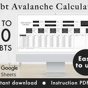 Calcolatore valanga di debiti Fogli Google Foglio di calcolo Tracker del budget, Strumento finanziario, Modello di pianificazione del rimborso del prestito, Senza debiti / Bianco e nero