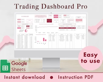 Trading Journal Pro Google Sheets Spreadsheet Template Forex Crypto Stocks Commodities Dashboard Tracker | Pink