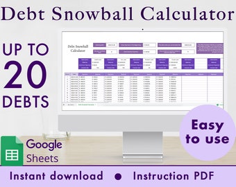 Debt Snowball Calculator Google Sheets Budget Planner Spreadsheet, Financial Planner, Debt Payoff Tracker Template | Purple