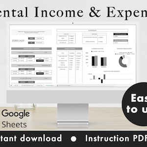Rental Income & Expense Spreadsheet Google Sheets for investors with one or multiple properties (Black and White)