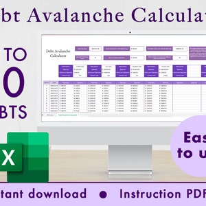 Calcolatore valanga di debiti Foglio di calcolo Excel Tracker del budget, strumento finanziario, modello di pianificazione del rimborso del prestito, senza debiti / Viola