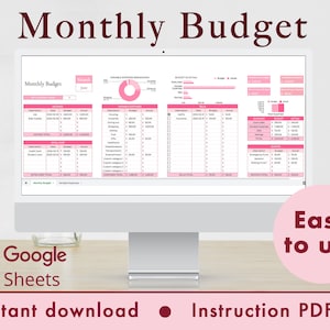 Monthly Budget Spreadsheet Google Sheets Template (Pink)