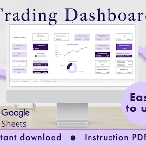 Tableau de bord de trading et feuille de calcul de journal Modèle Google Sheets (violet)