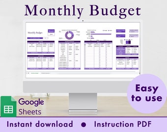 Monthly Budget Spreadsheet Google Sheets Template (Purple)
