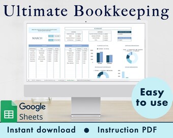 Foglio di calcolo contabile definitivo Fogli Google per piccole imprese e privati con più flussi di reddito (blu)