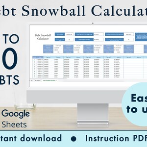 Calculadora de bola de nieve de deuda Hojas de cálculo de Google Sheets Planificador de presupuesto, Planificador financiero, Plantilla de seguimiento de pago de deuda / Azul