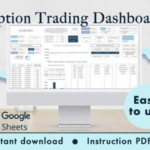 Option Trading Journal & Dashboard Spreadsheet Google Sheets Template (Blue)